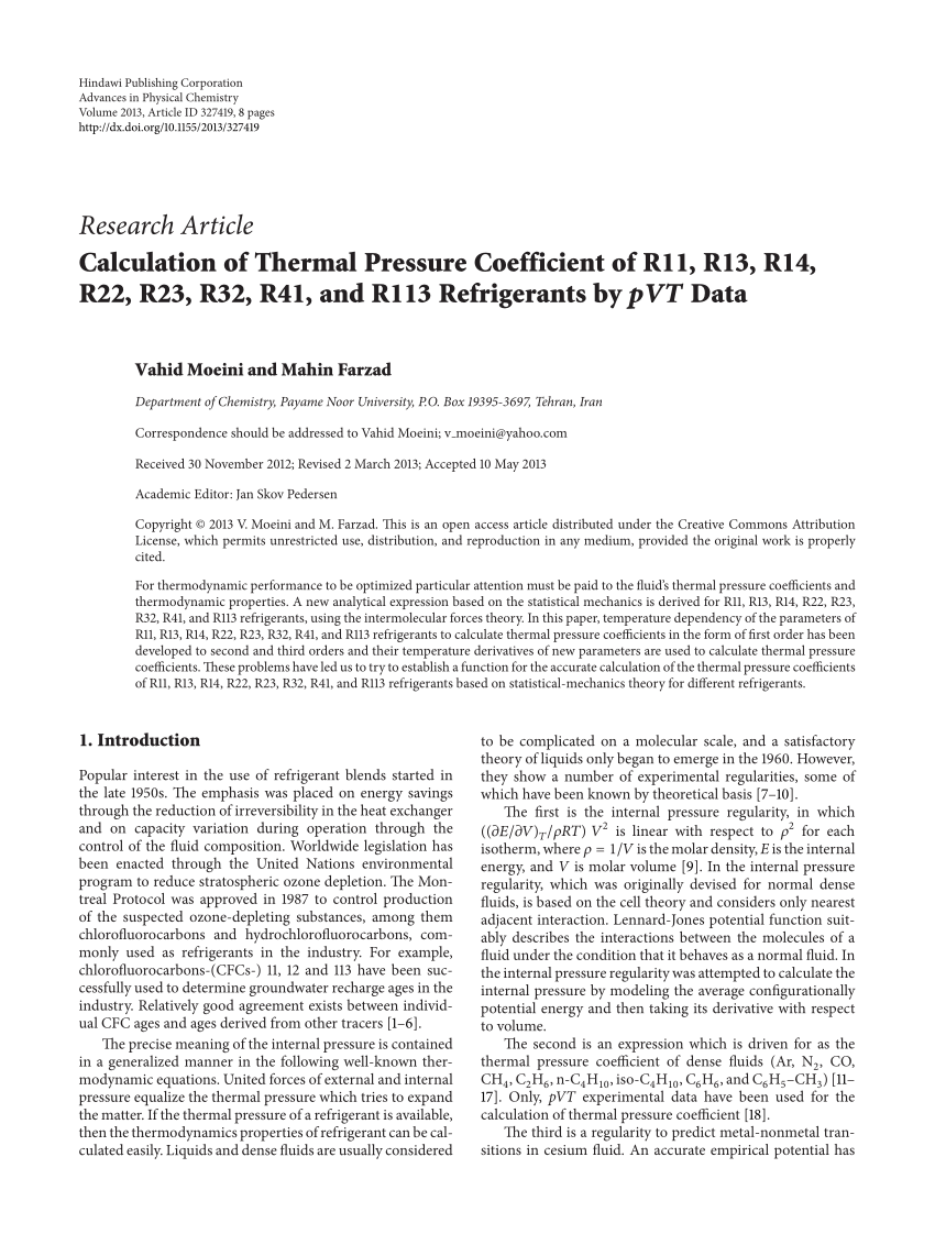 PDF Calculation of Thermal Pressure Coefficient of R11 R13 R14