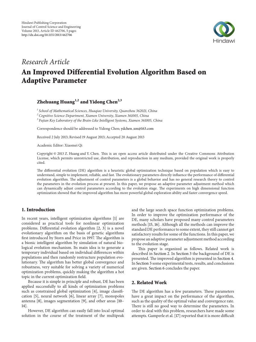 (PDF) An Improved Differential Evolution Algorithm Based on Adaptive