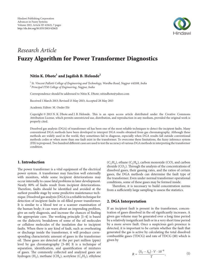 Pdf Fuzzy Algorithm For Power Transformer Diagnostics