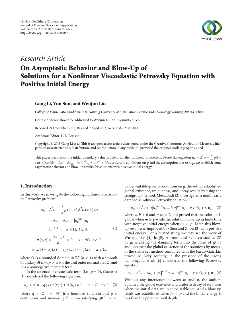 Pdf On Asymptotic Behavior And Blow Up Of Solutions For A Nonlinear Viscoelastic Petrovsky Equation With Positive Initial Energy