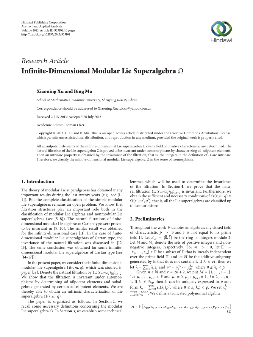 Pdf Infinite Dimensional Modular Lie Superalgebra ω - 