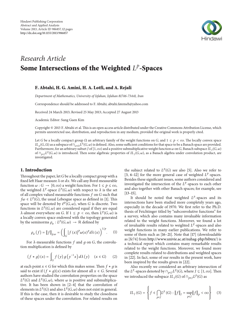 Pdf Some Intersections Of The Weighted Lp Spaces