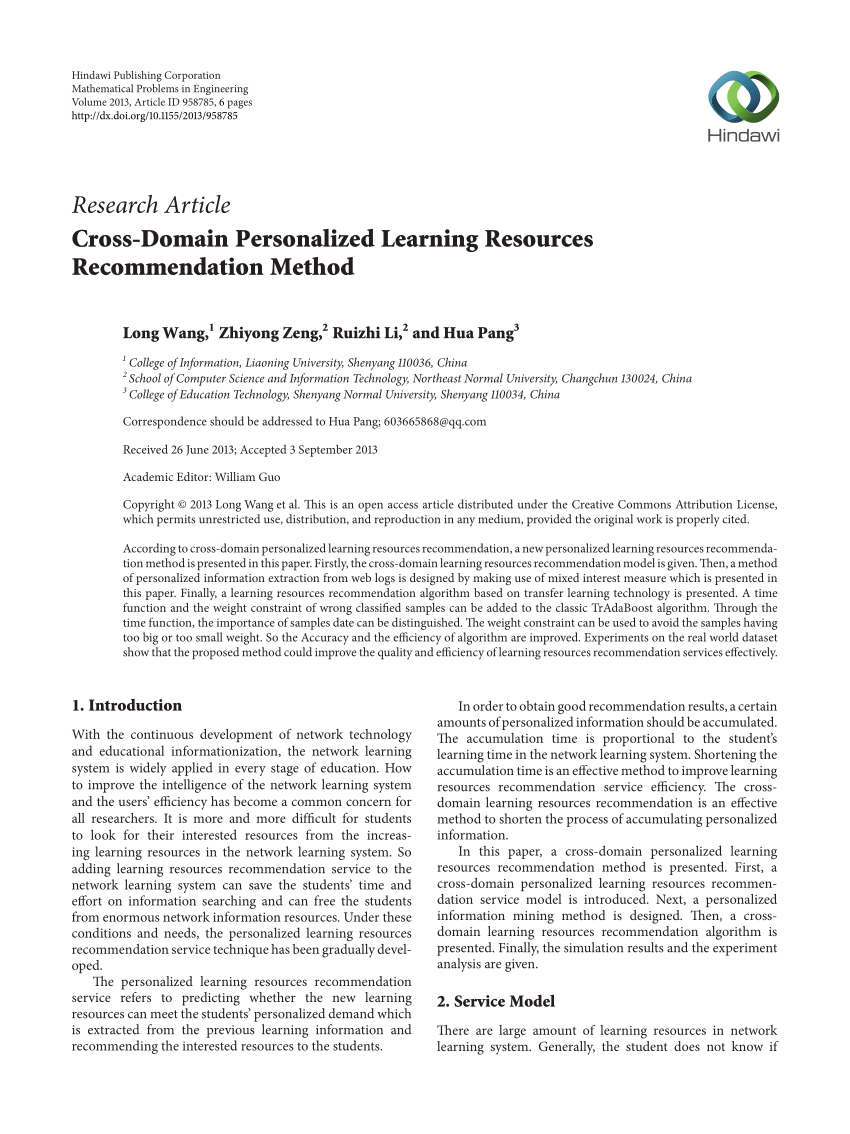 (PDF) CrossDomain Personalized Learning Resources Method
