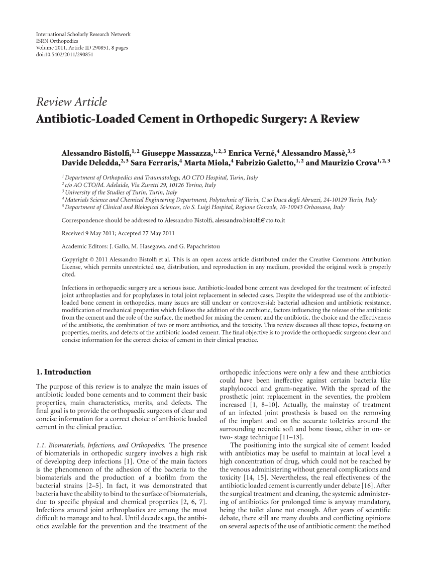 Pdf Antibiotic Loaded Cement In Orthopedic Surgery A Review