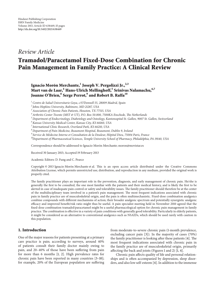 Pdf Tramadol Paracetamol Fixed Dose Combination For Chronic Pain Management In Family Practice A Clinical Review