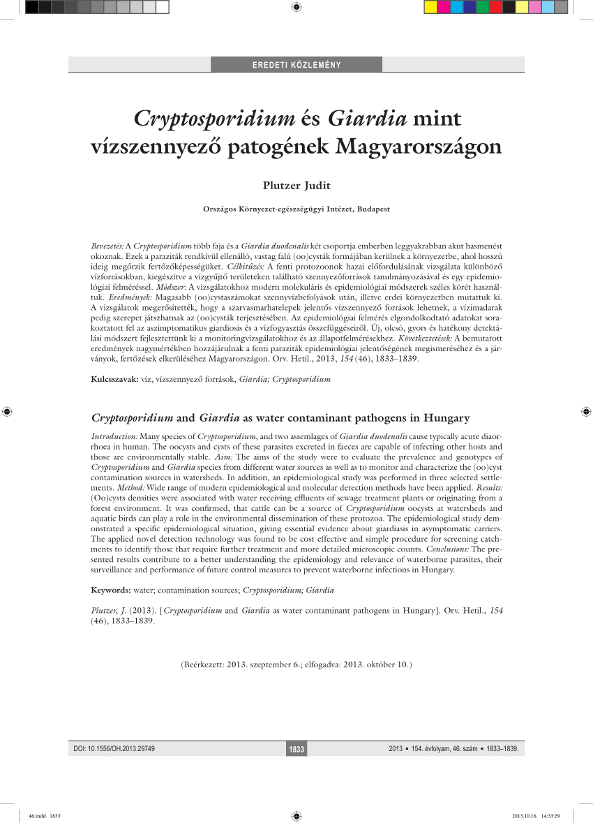 Giardia és cryptosporidium ivóvízben