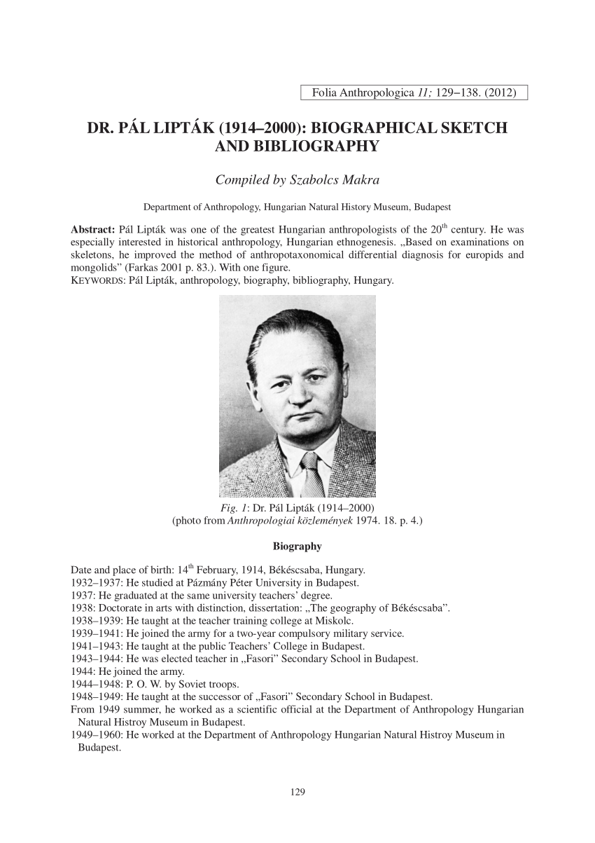 Pdf Dr Pal Liptak 1914 2000 Biographical Sketch And Bibliography