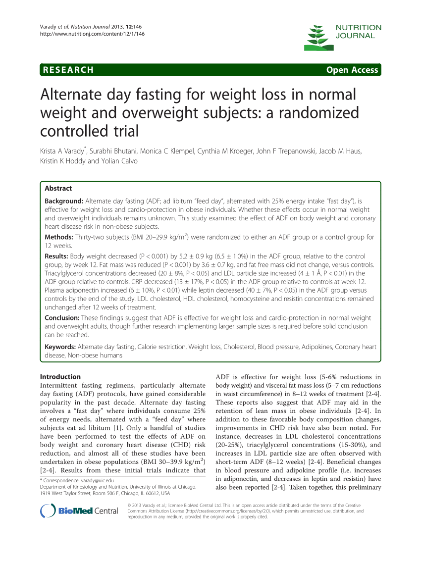 (PDF) Alternate day fasting for weight loss in normal ...