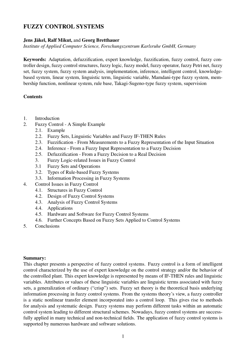 PDF) Fuzzy Control Systems