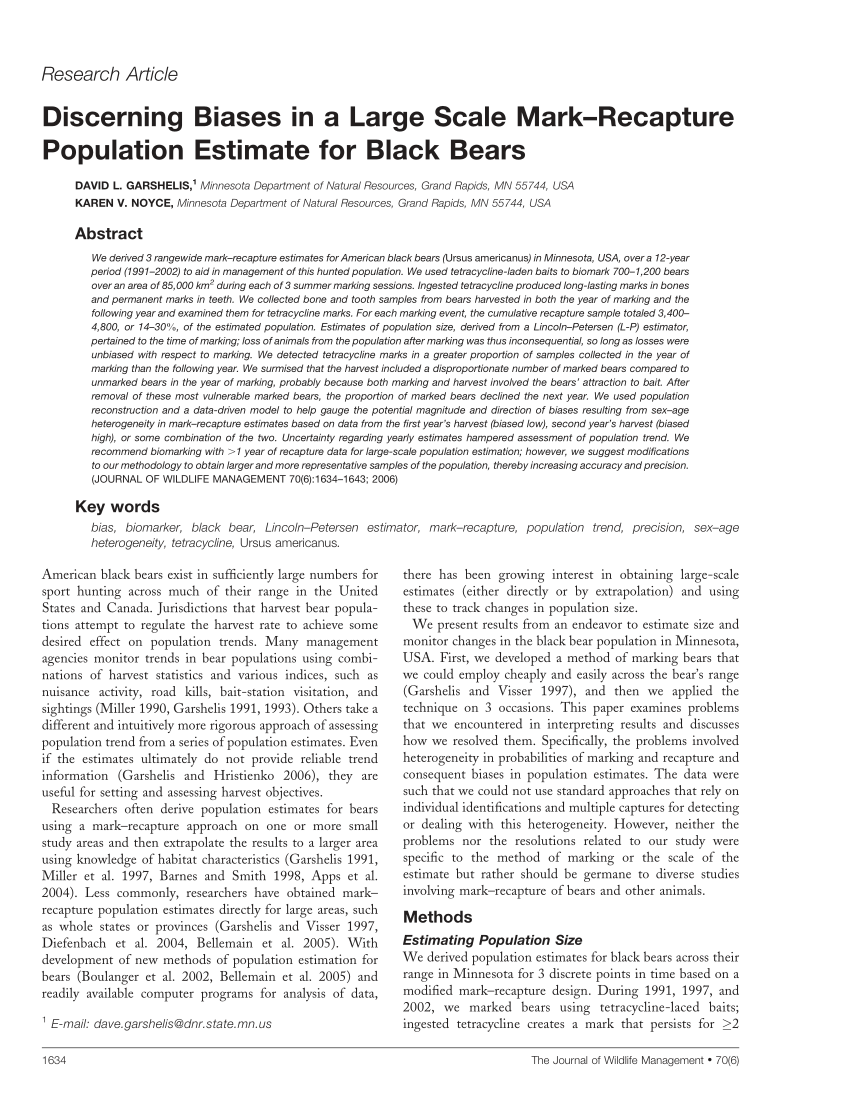 Pdf Discerning Biases In A Large Scale Mark Recapture Population Estimate For Black Bears