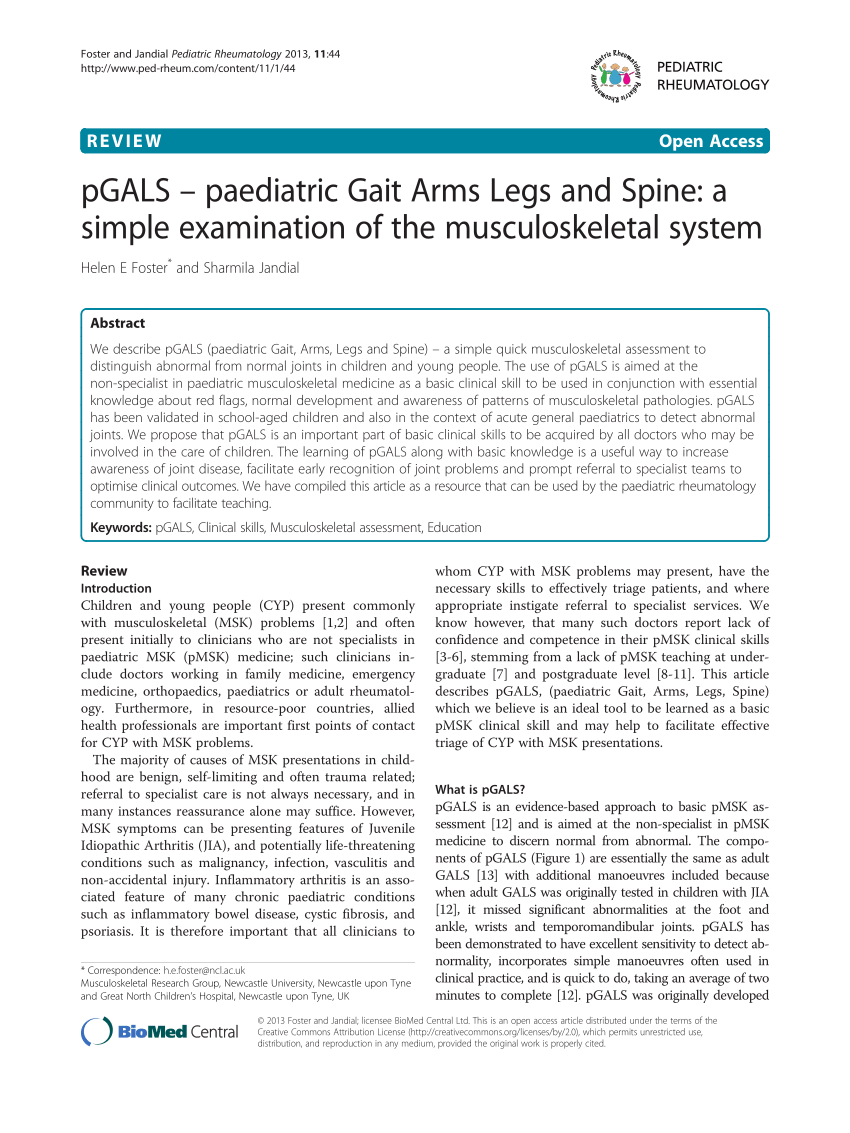 (PDF) PGALS paediatric Gait Arms Legs and Spine A simple examination