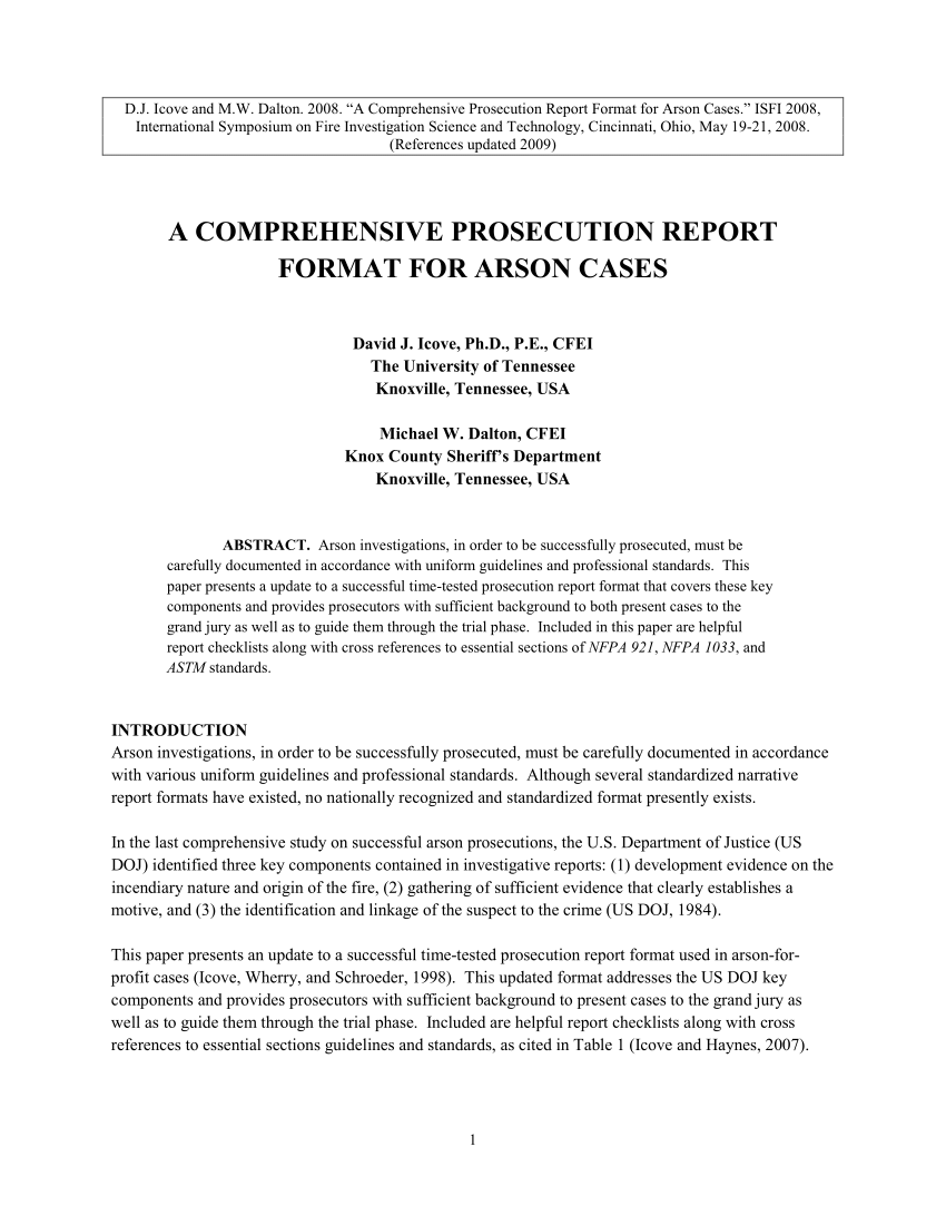 PDF) A Comprehensive Prosecution Report Format for Arson Cases In Sample Fire Investigation Report Template