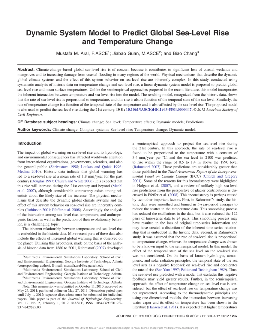 Pdf Dynamic System Model To Predict Global Sea Level Rise And Temperature Change