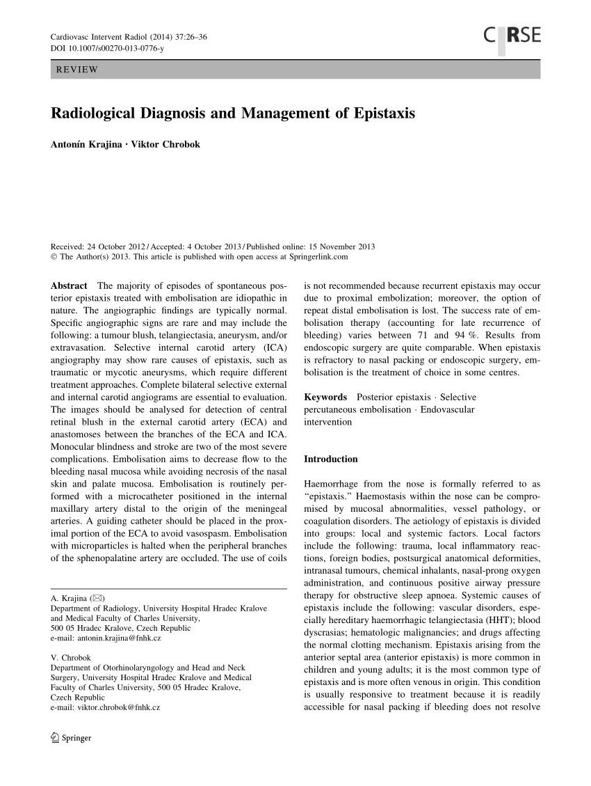 Radiological Diagnosis and Management of Epistaxis (PDF Download ...