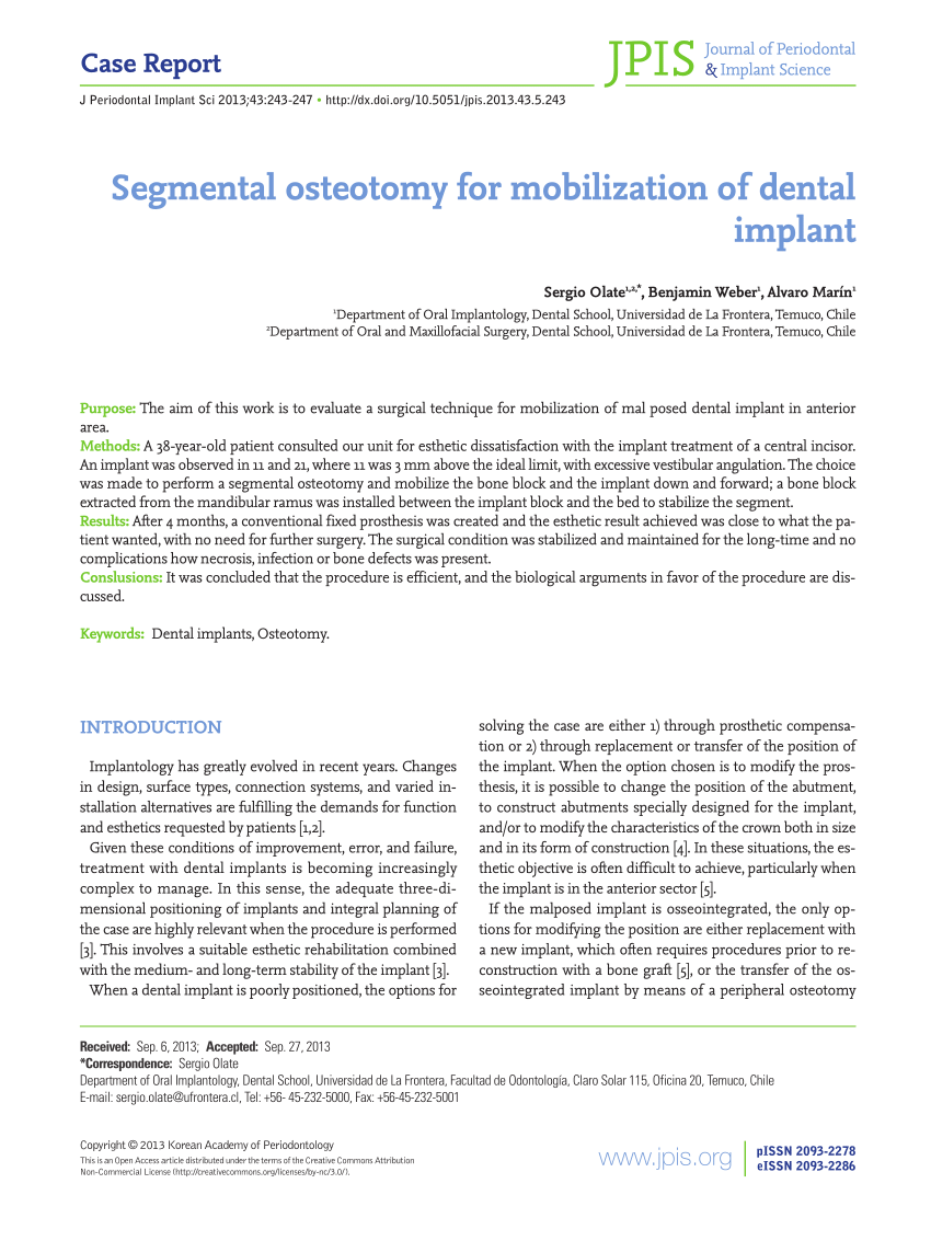 Pdf Segmental Osteotomy For Mobilization Of Dental Implant - 