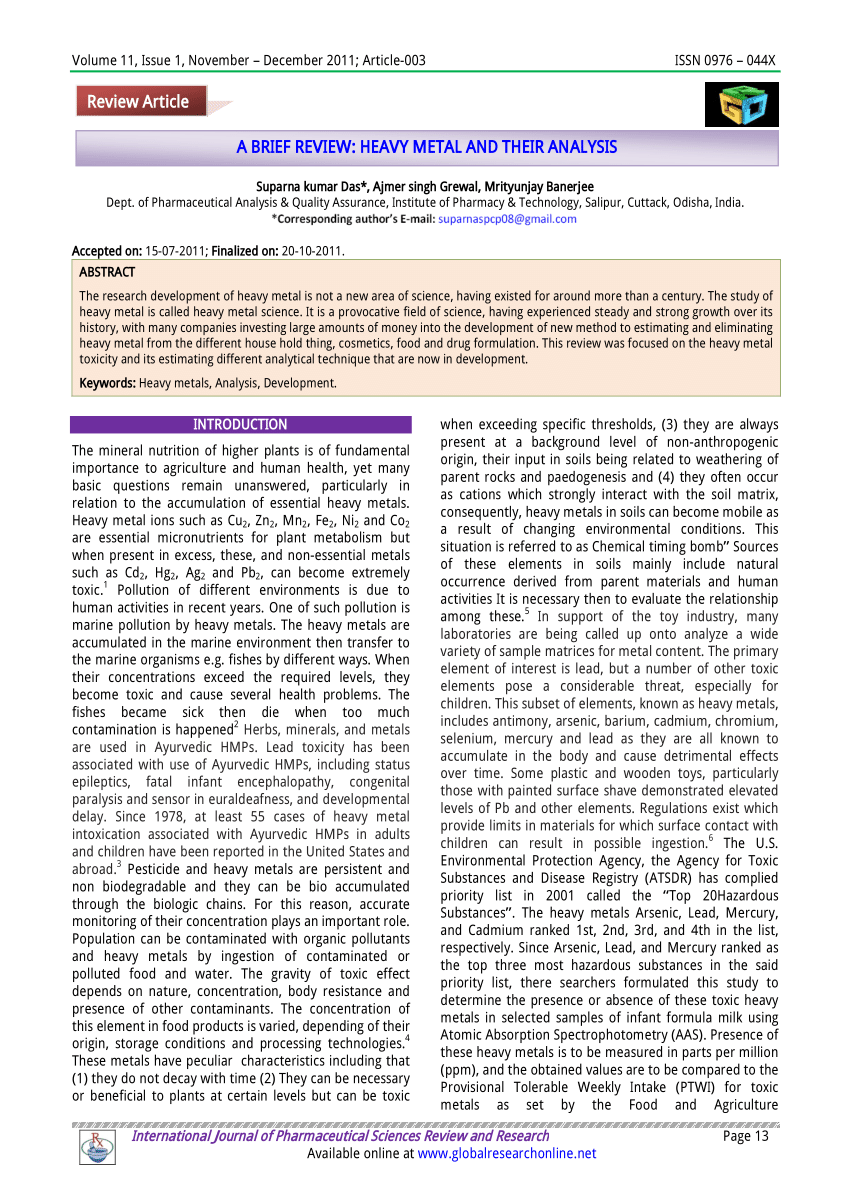 literature review on heavy metals pdf