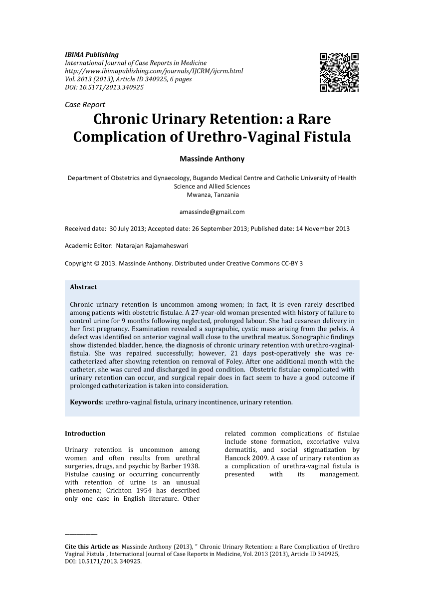 PDF) Prolonged postpartum urinary retention: A case report and