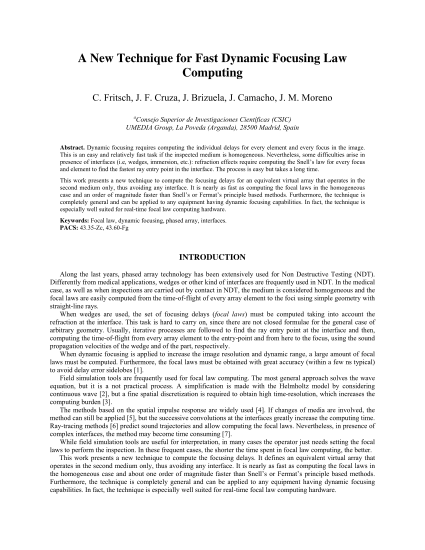 PDF) A New Technique for Fast Dynamic Focusing Law Computing