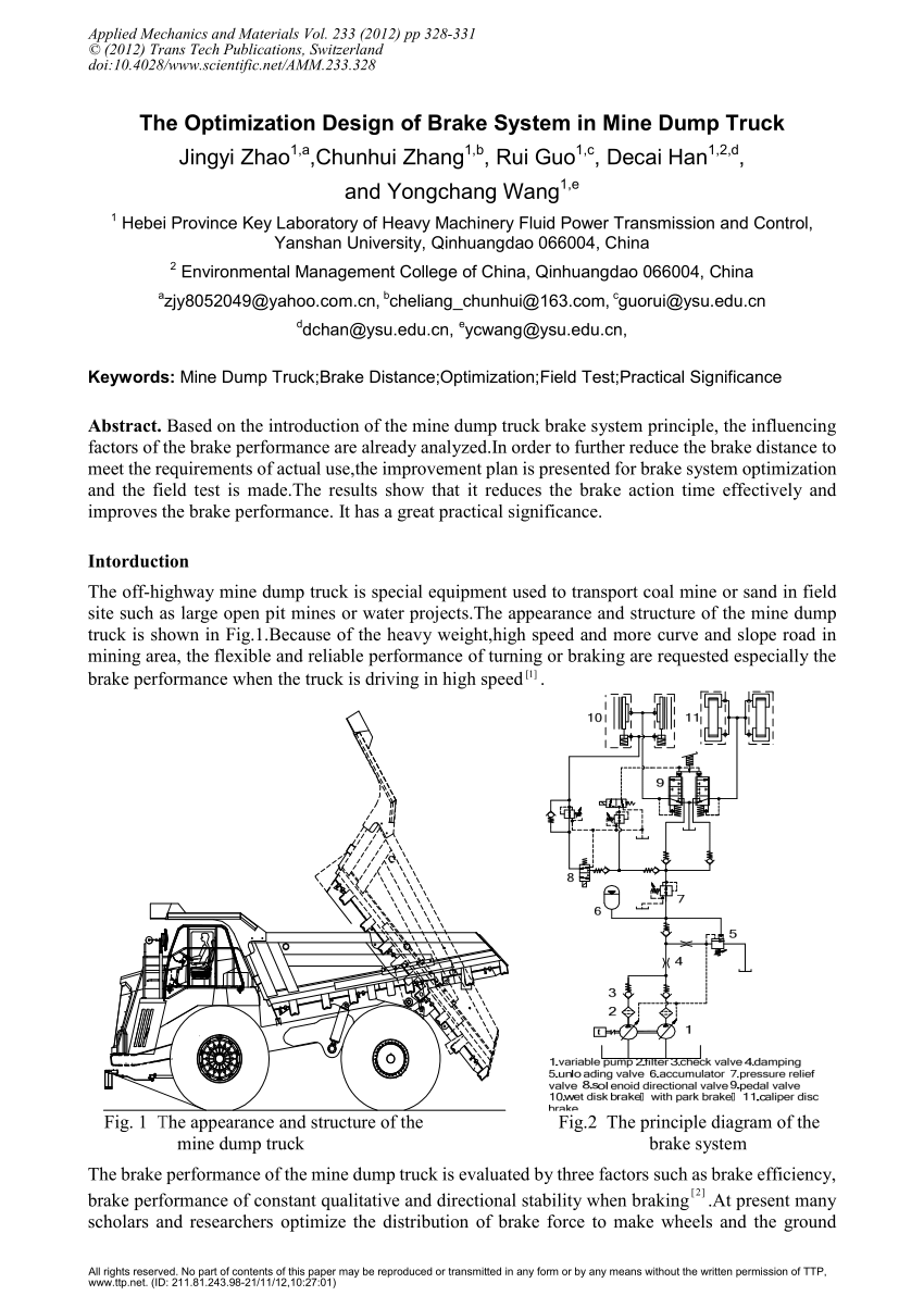 (PDF) The Optimization Design of Brake System in Mine Dump Truck