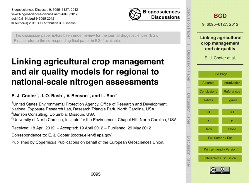 PDF) Linking agricultural crop management and air quality models for  regional to national-scale nitrogen assessments