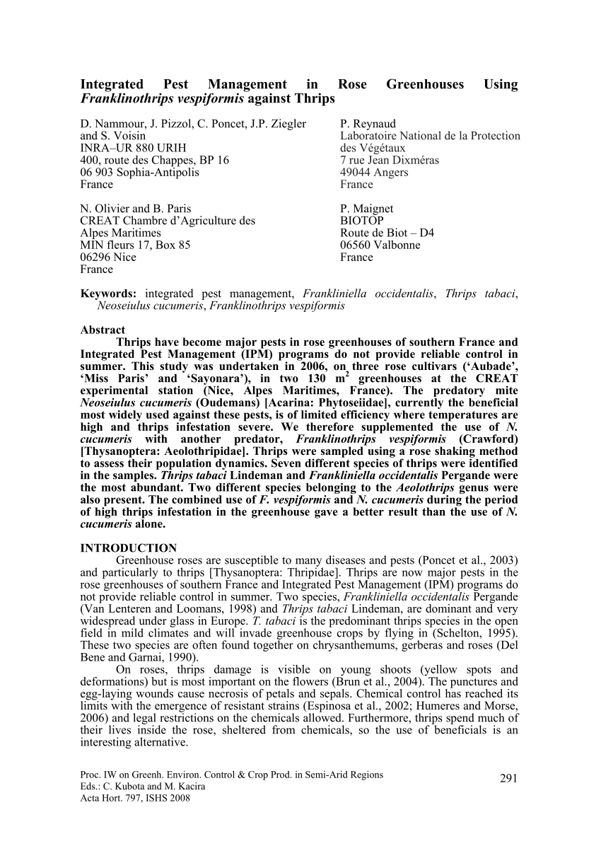 Pdf Integrated Pest Management In Rose Greenhouses Using