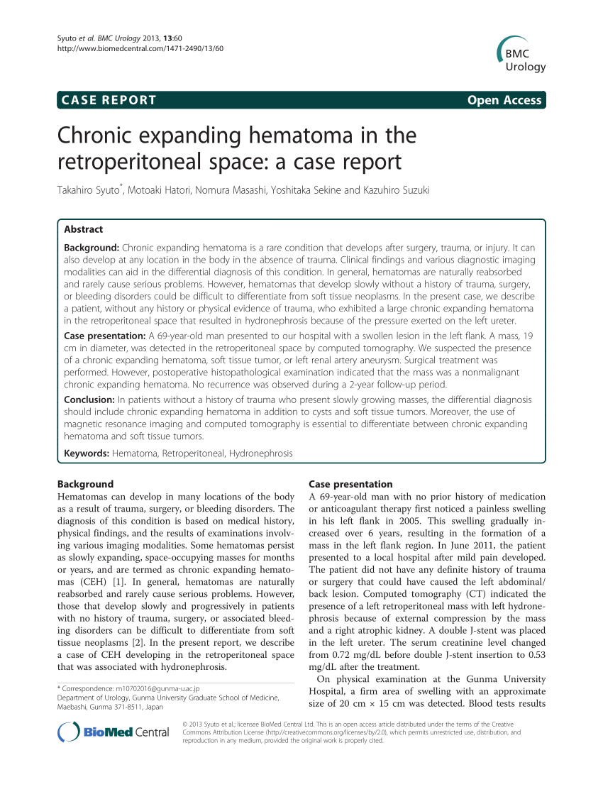 Pdf Chronic Expanding Hematoma In The Retroperitoneal Space A Case Report