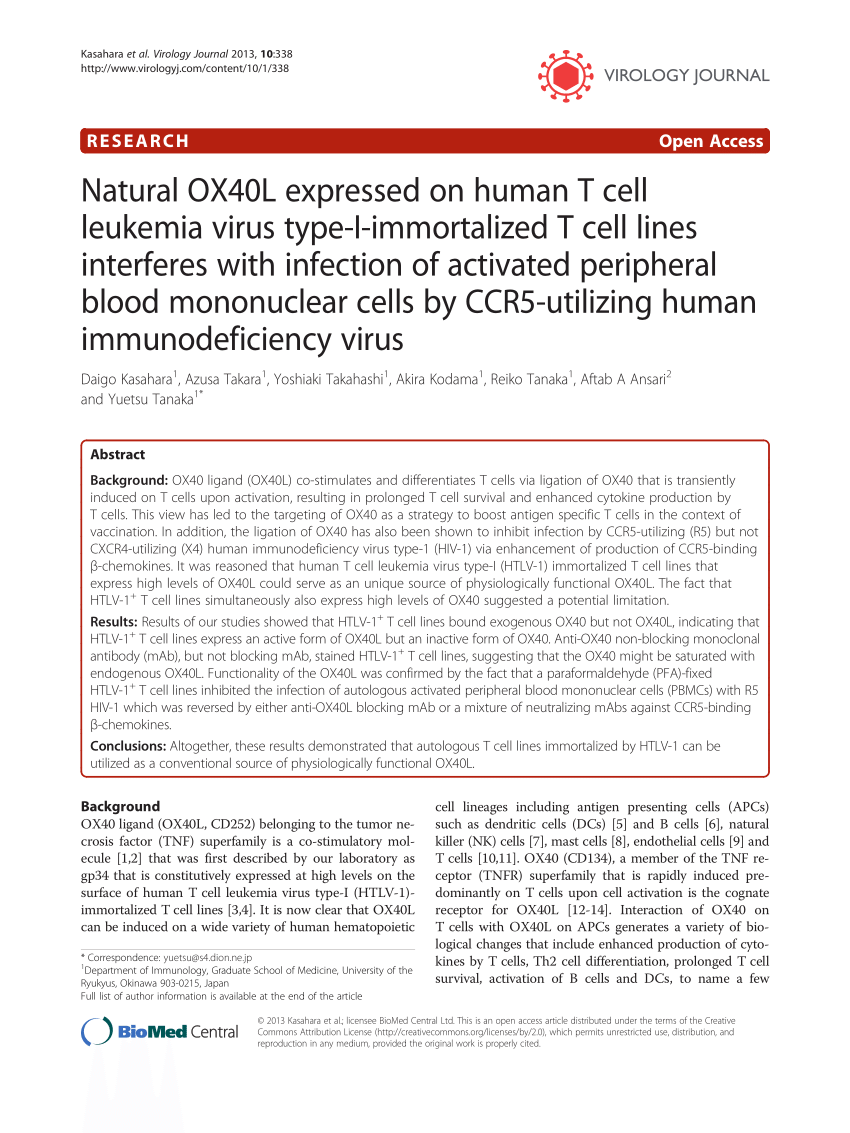 PDF) Natural OX40L expressed on human T cell leukemia virus type-I 