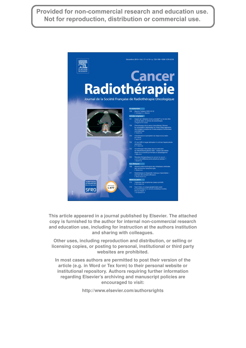 Cancer/Radiothérapie, Journal