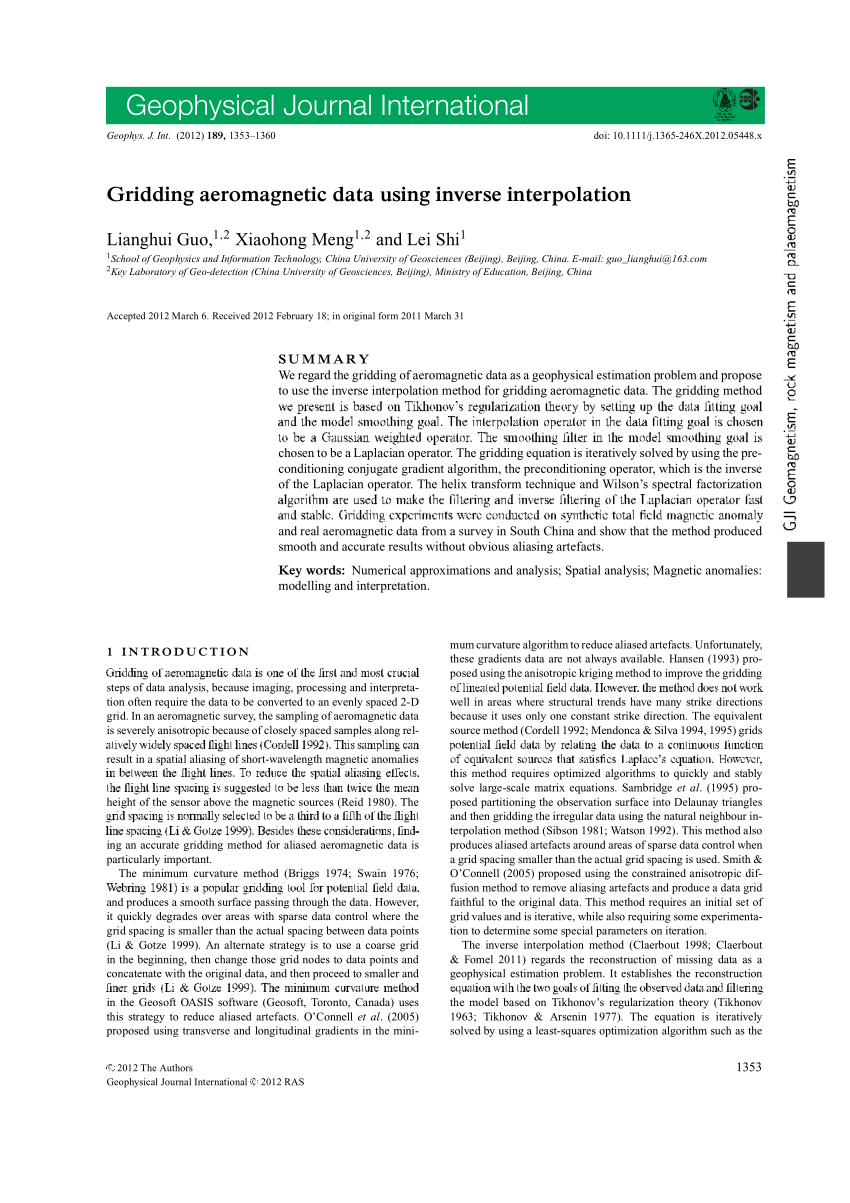 Pdf Gridding Aeromagnetic Data Using Inverse Interpolation