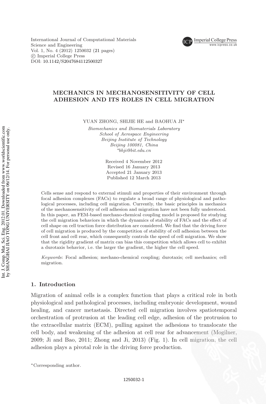 Pdf Mechanics In Mechanosensitivity Of Cell Adhesion And Its