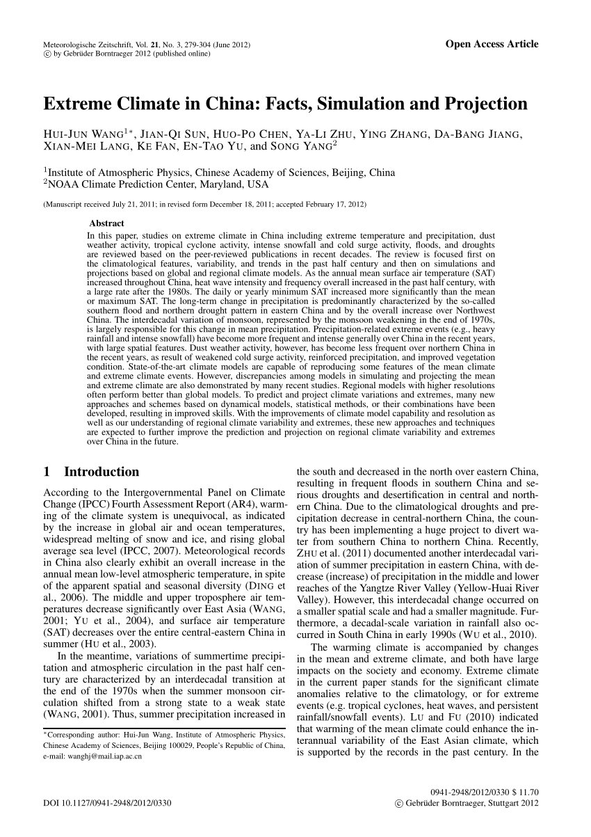 Pdf Extreme Climate In China Facts Simulation And Projection - 