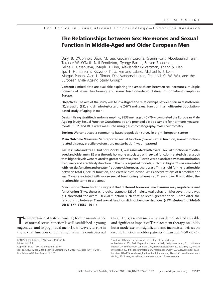 PDF) The relationships between sex hormones and sexual function in  middle-aged and elderly European men