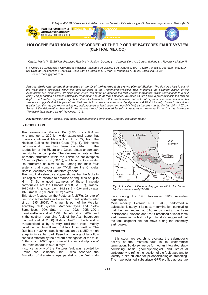 PDF) Structure and Holocene Rupture of the Morelia Fault, Trans‐Mexican  Volcanic Belt, and Their Significance for Seismic‐Hazard Assessment