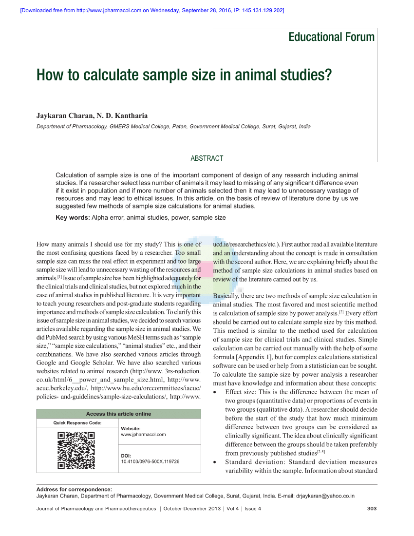 PDF) How to calculate sample size in animal studies?