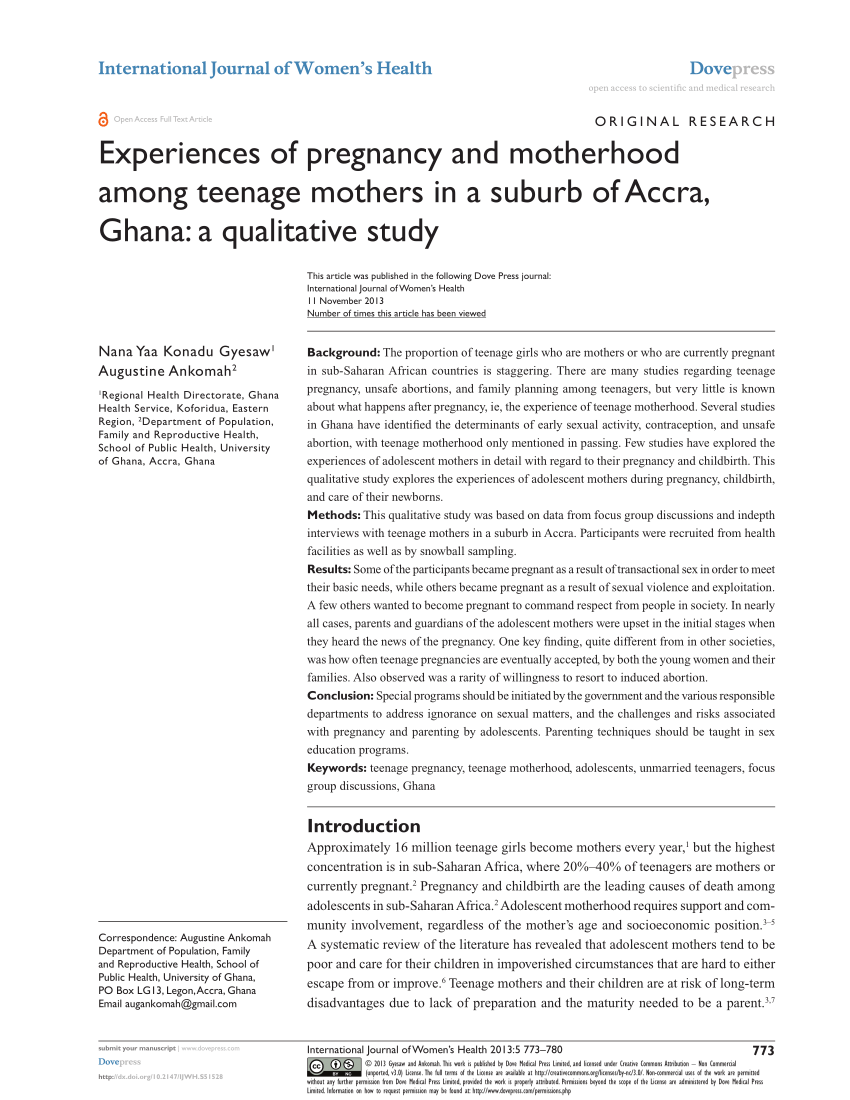 Pdf Experiences Of Pregnancy And Motherhood Among -3107