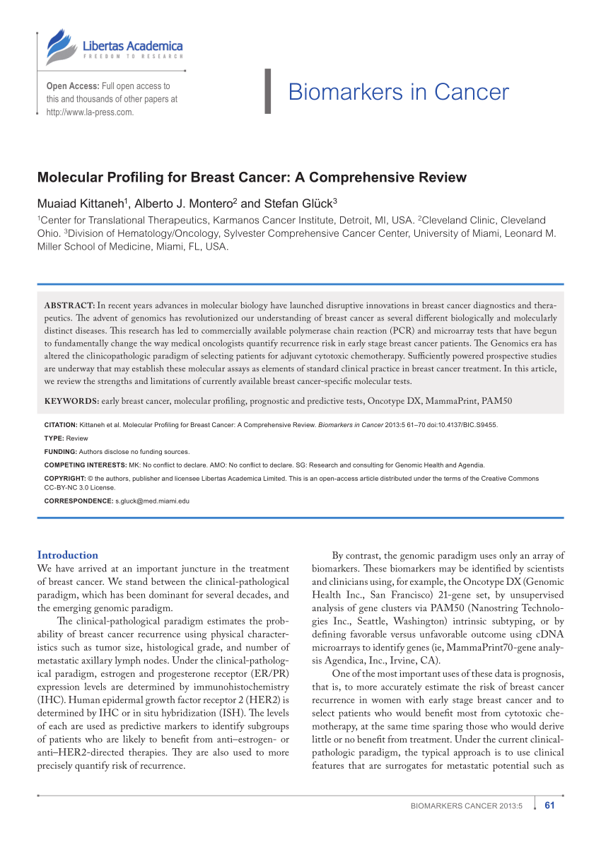 (PDF) Molecular Profiling for Breast Cancer: A Comprehensive Review