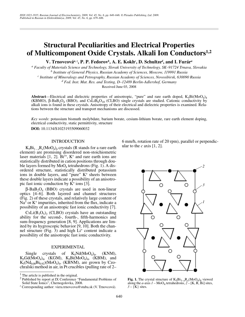 Pdf Structural Pecularities And Electrical Properties Of Multicomponent Oxide Crystals I Cationic Conductors