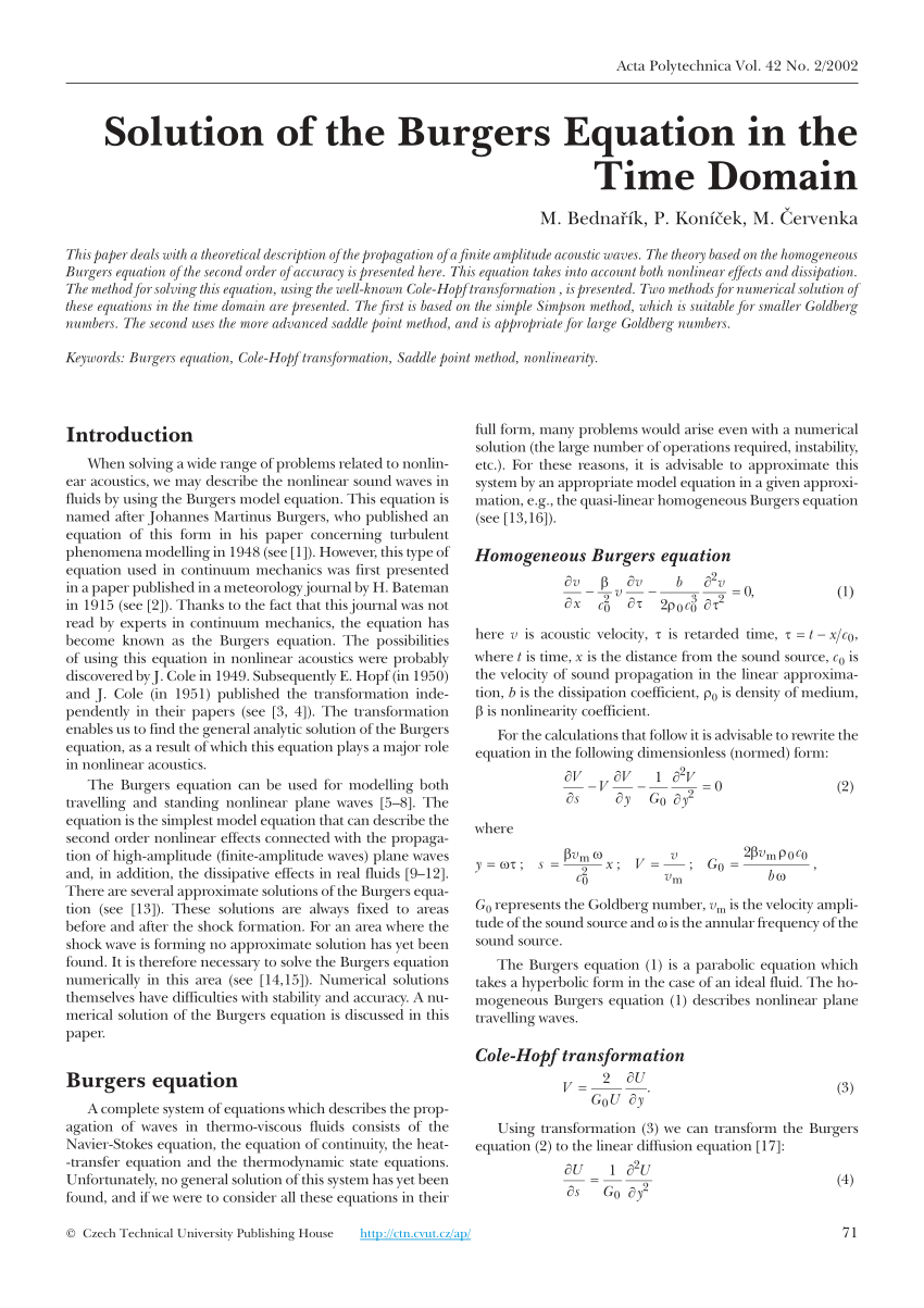 Pdf Solution Of The Burgers Equation In The Time Domain