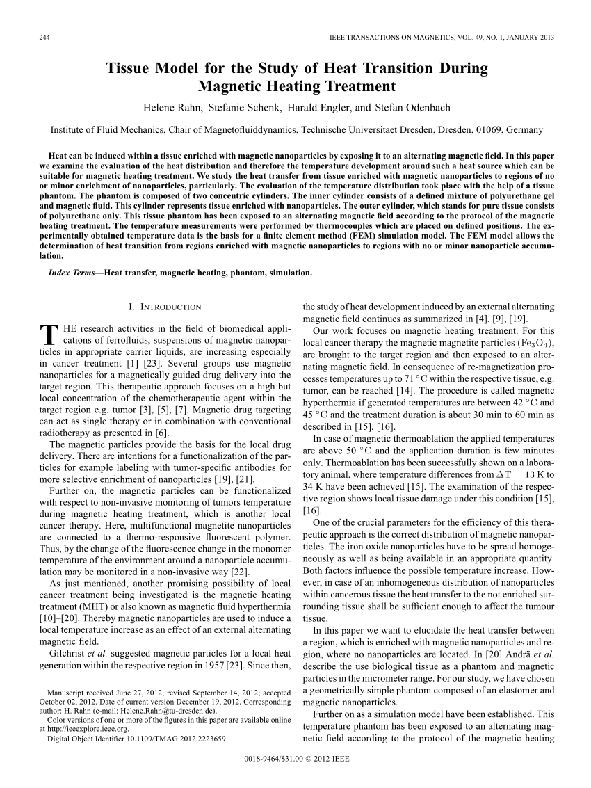 Pdf Tissue Model For The Study Of Heat Transition During