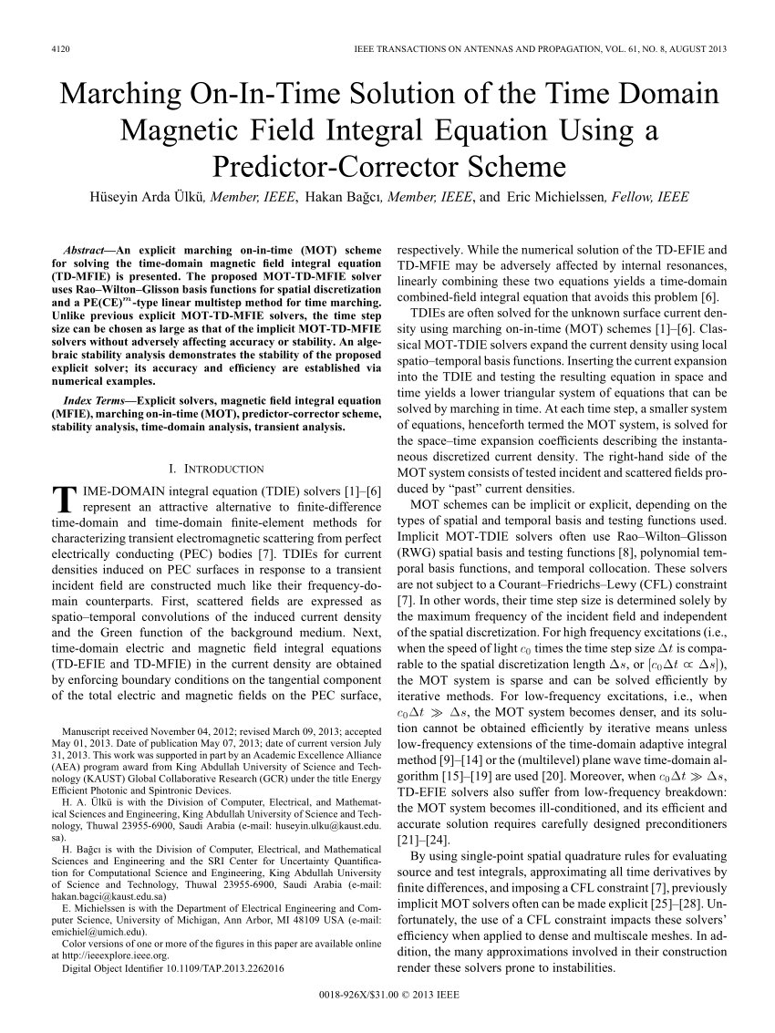 PDF) Marching On-In-Time Solution of the Time Domain Magnetic Field  Integral Equation Using a Predictor-Corrector Scheme