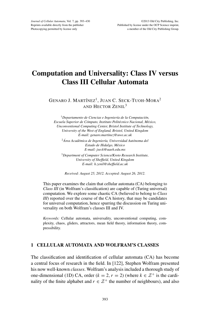 Pdf Computation And Universality Class Iv Versus Class Iii Cellular Automata
