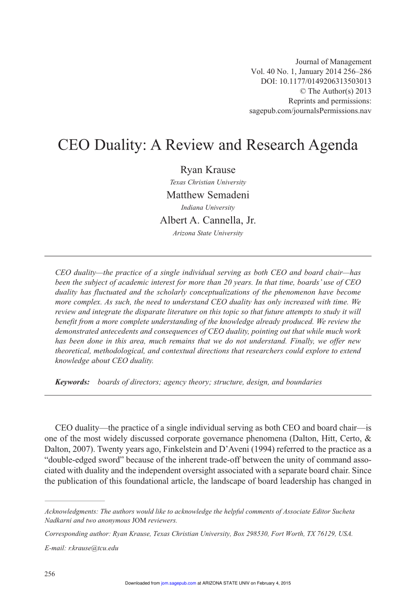 PDF) CEO Duality: A Review and Research Agenda