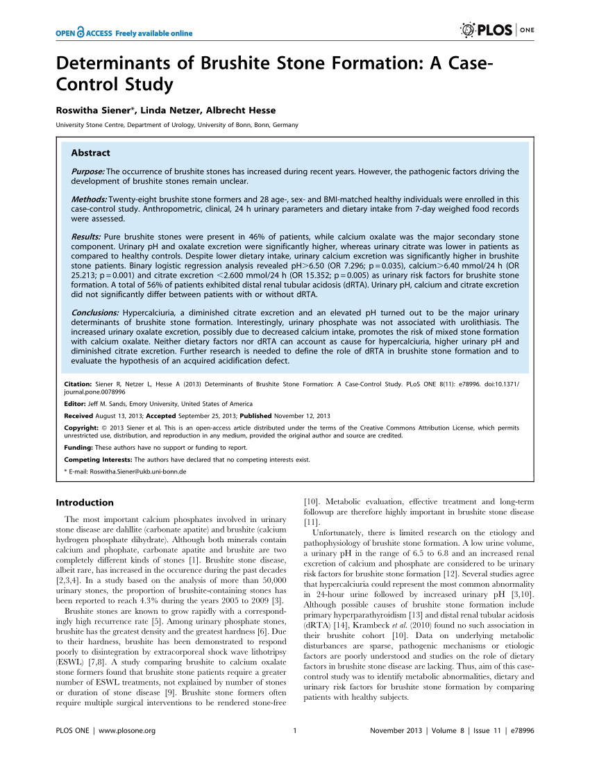 PDF) Determinants of Brushite Stone Formation: A Case-Control Study