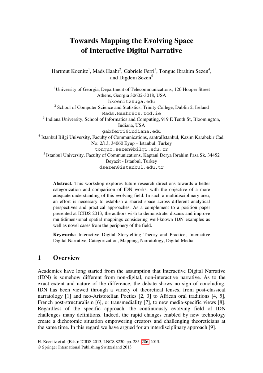 (PDF) Towards Mapping the Evolving Space of Interactive Digital Narrative