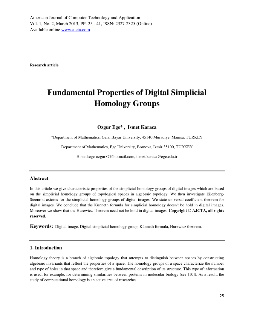 PDF) Fundamental Properties of Digital Simplicial Homology Groups