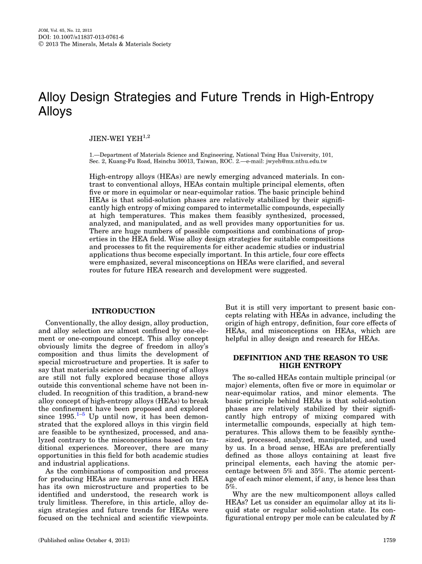 Pdf Alloy Design Strategies And Future Trends In High Entropy Alloys