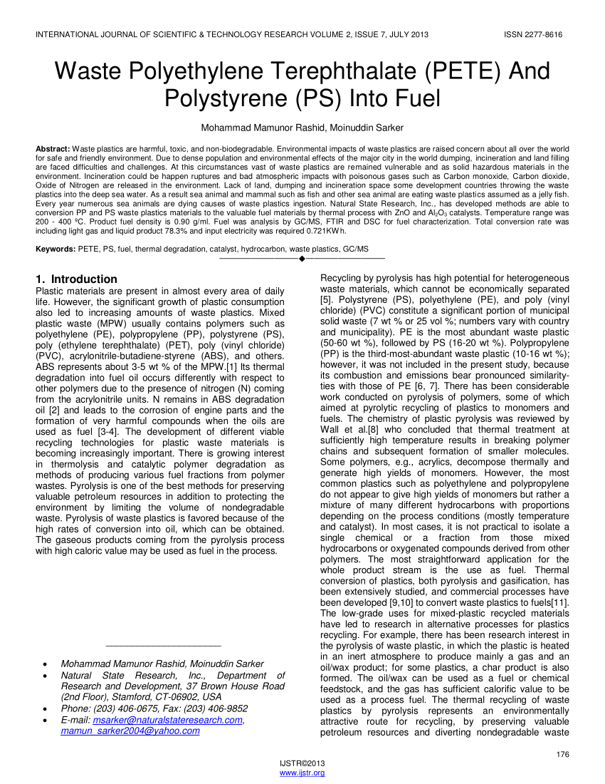 (PDF) Waste Polyethylene Terephthalate (PETE) And Polystyrene (PS) Into