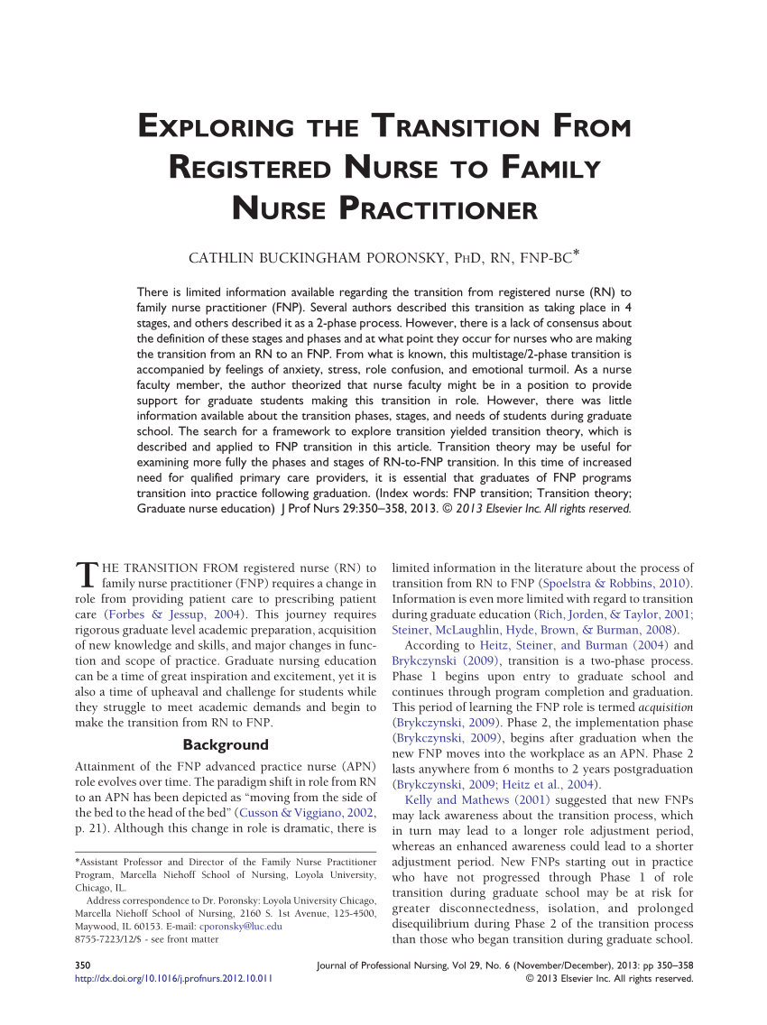 pdf) exploring the transition from registered nurse to family nurse