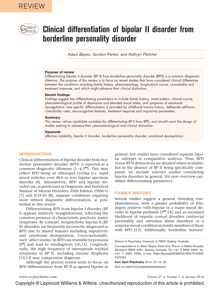 Borderline Personality Disorder vs Bipolar Disorder - Summit