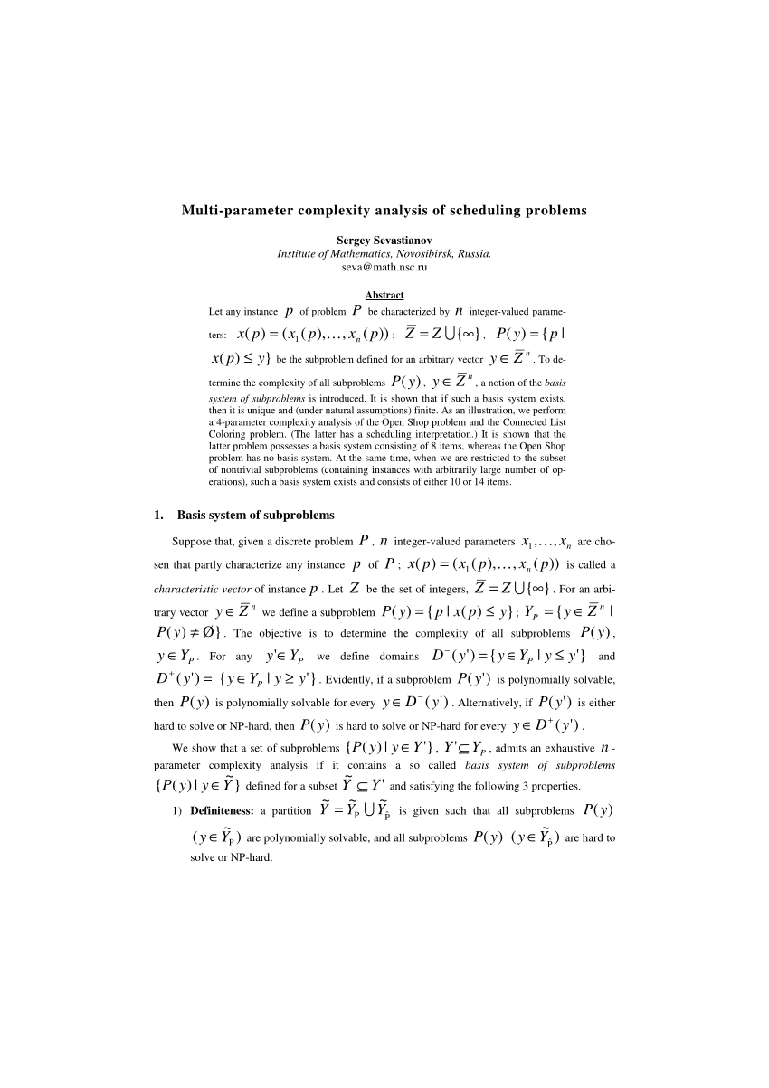 (PDF) Multiparameter complexity analysis of scheduling problems